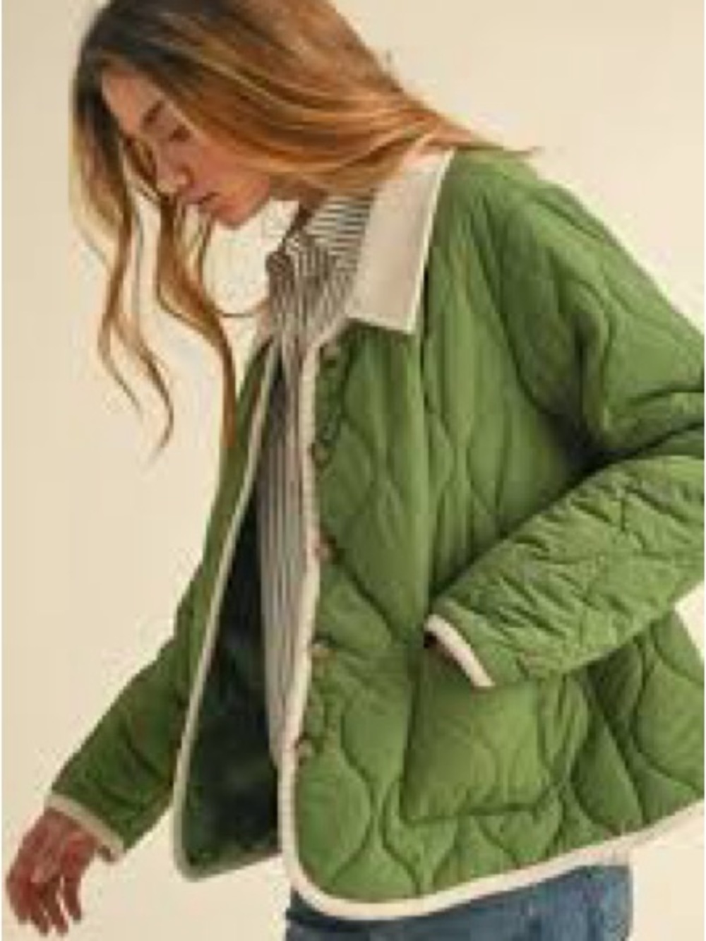 Stunning HEYSON Quilted Green Jacket with Cream Trim and Buttons Large NWT - Picture 6 of 10